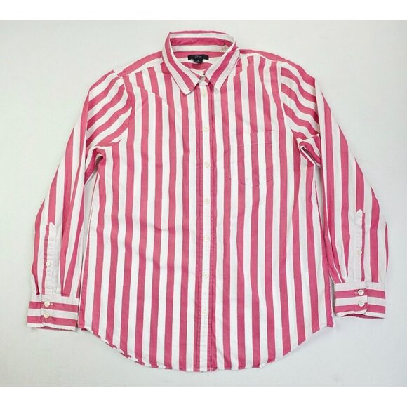 J.CREW Tops - J. Crew Size Medium Womens Red White Stripe Long Sleeve Cotton Pocket Shirt